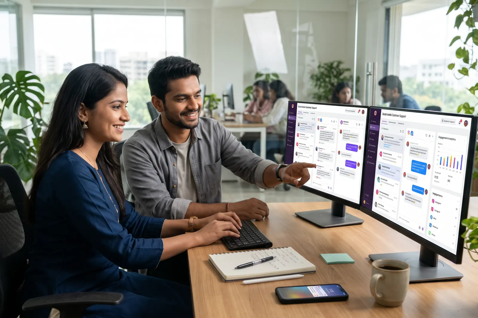 Team replying to social media comments and DMs